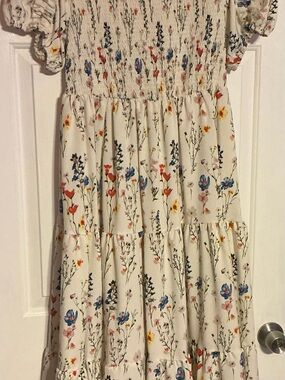 SHEIN Cream Floral Maxi Dress with Blue and Red Accents